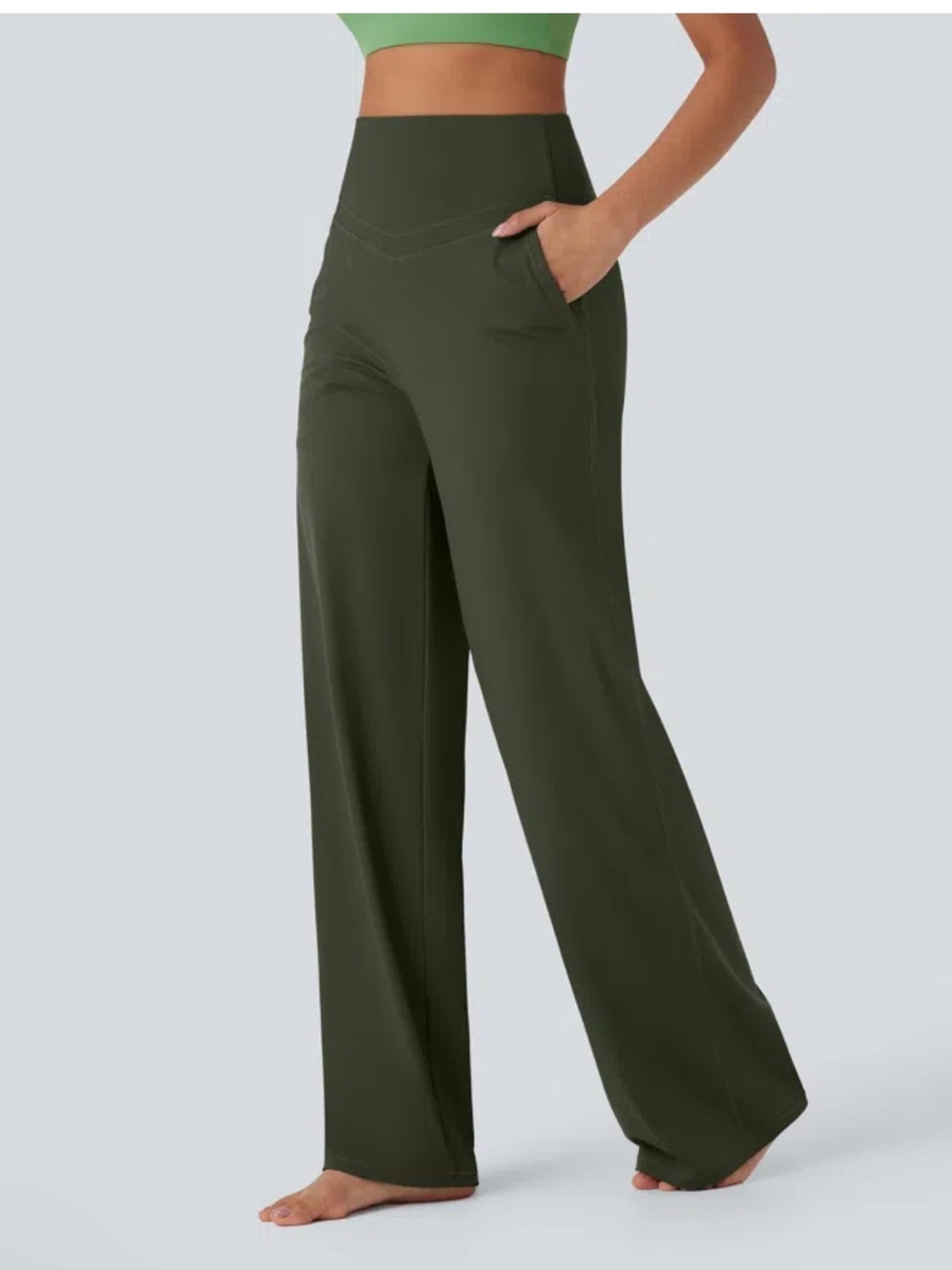 HALARA Green Wide-Leg High Waist Pants